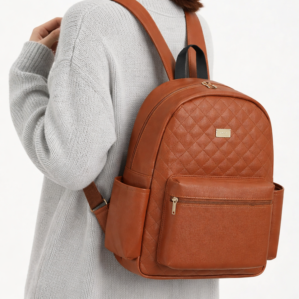 Ba lô công sở thời trang nữ IDIGO UBP2 – 6035 , Balo da nữ họa tiết chần trám thanh lịch đựng laptop 14 inch