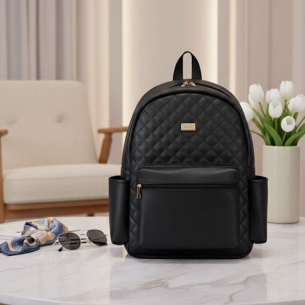 Ba lô công sở thời trang nữ IDIGO UBP2 – 6035 , Balo da nữ họa tiết chần trám thanh lịch đựng laptop 14 inch