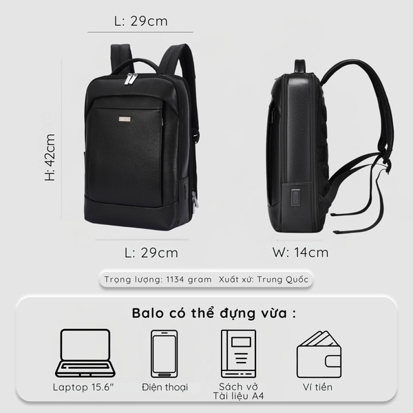 Balo da nam nữ tích hợp cổng sạc USB IDIGO MBP1 - 20001, Balo đựng laptop 15.6 inch da bò thật cao cấp hình đại diện