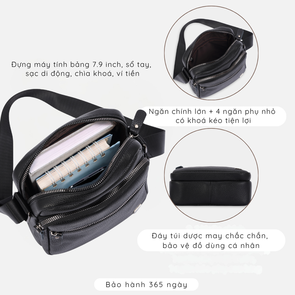 Túi đeo chéo nam da thật cao cấp, túi da công sở nam nhiều ngăn tiện lợi MB1 - 5064