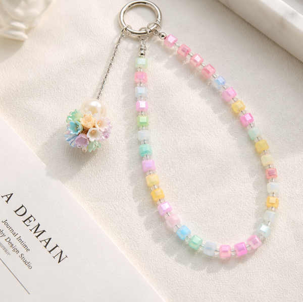  Dây treo điện thoại hình hoa nhiều màu IDIGO FA4 - 4021, móc khoá charm trang trí và phụ kiện điện thoại đa năng 