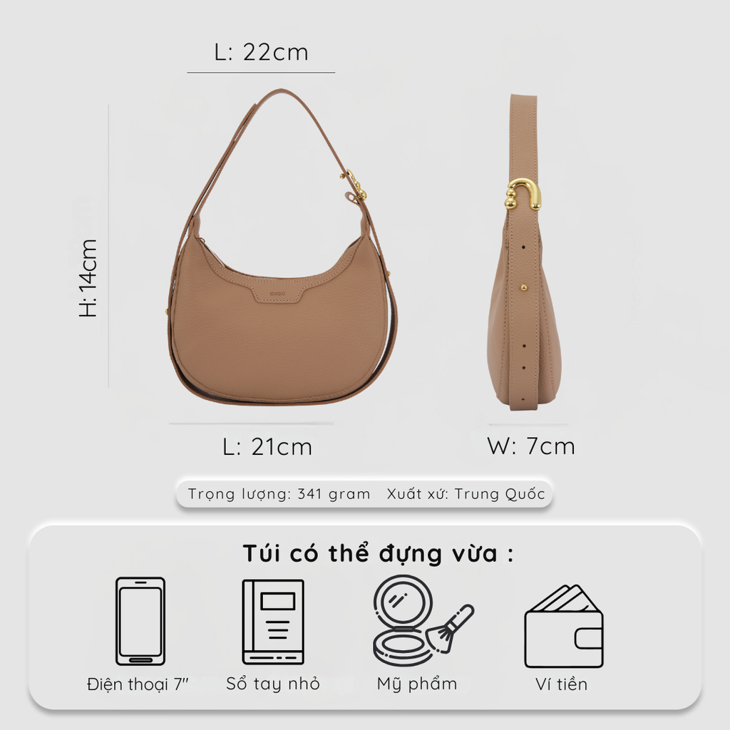 Túi đeo chéo nữ đi chơi phom hình bán nguyệt, túi xách nữ sang chảnh IDIGO FB2 - 3400