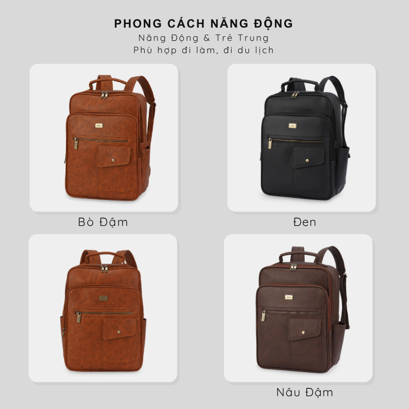 Ba lô công sở thời trang nam nữ thiết kế ngăn túi vạt xéo phía trước hiện đại, balo da laptop 15.6 inch UBP2 - 6036