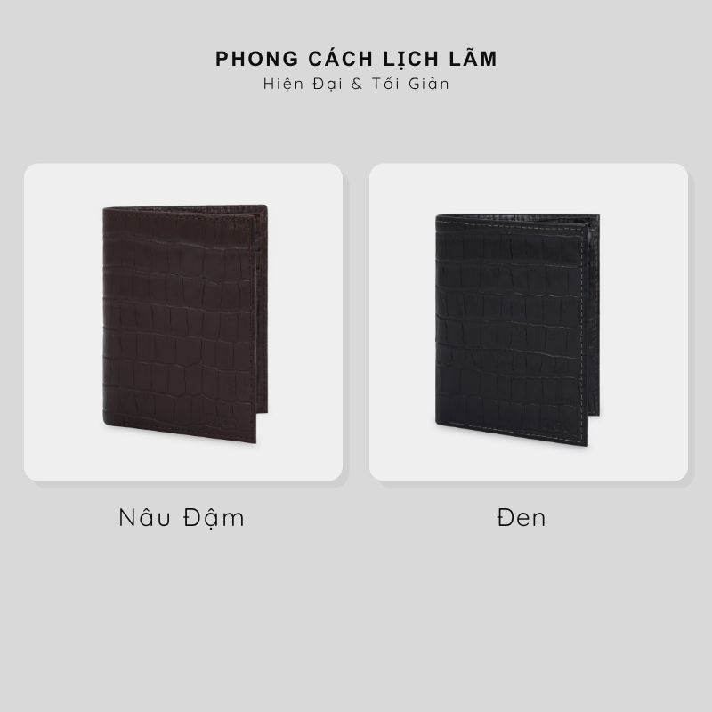 Ví nam da bò phom chữ nhật đứng lịch lãm, ví nam cầm tay họa tiết vân cá sấu IDIGO MW1 - 4329