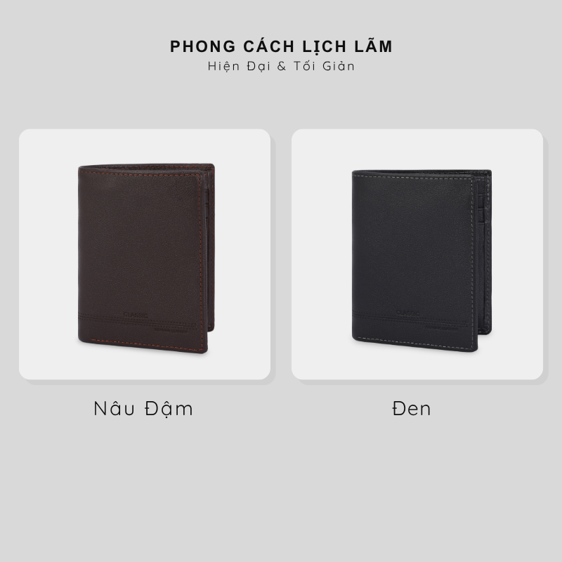 Ví nam da bò phom chữ nhật đứng, ví nam cầm tay lịch lãm tiện lợi IDIGO MW1 - 4328