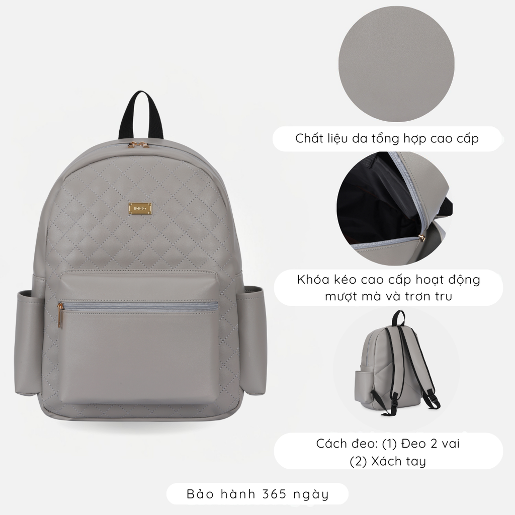 Ba lô công sở thời trang nữ IDIGO UBP2 – 6035 , Balo da nữ họa tiết chần trám thanh lịch đựng laptop 14 inch