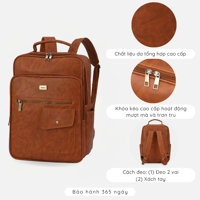 Ba lô công sở thời trang nam nữ thiết kế ngăn túi vạt xéo phía trước hiện đại, balo da laptop 15.6 inch UBP2 - 6036