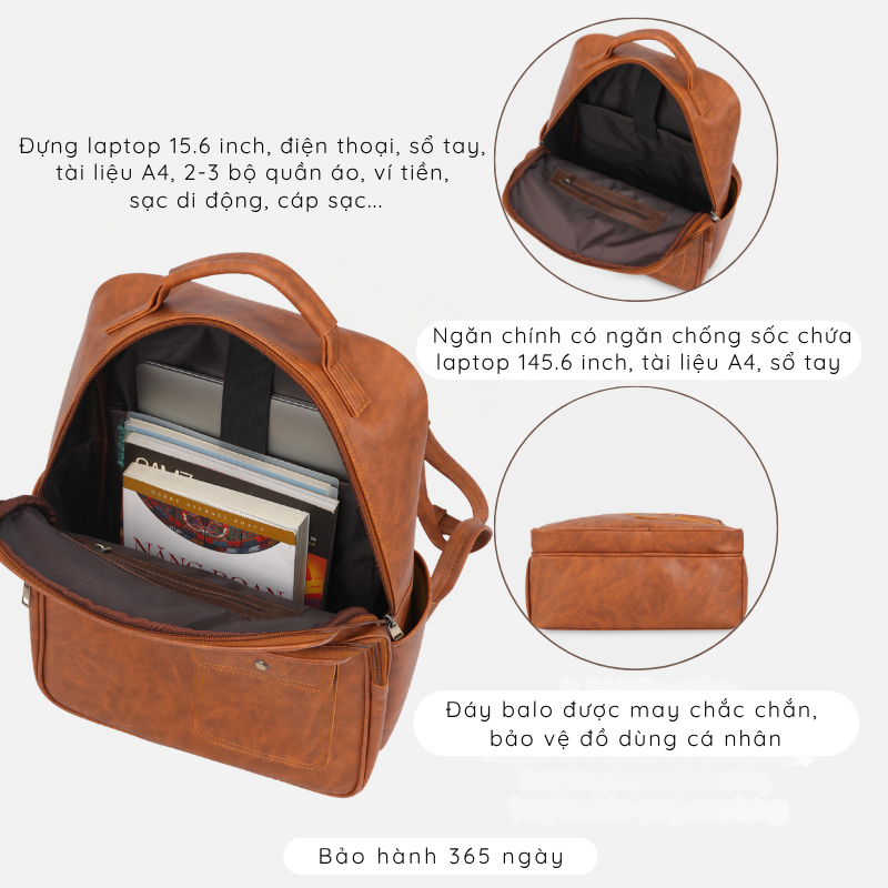 Ba lô công sở thời trang nam nữ thiết kế ngăn túi vạt xéo phía trước hiện đại, balo da laptop 15.6 inch UBP2 - 6036