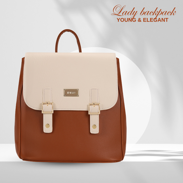 Balo nữ công sở nắp gập nhỏ gọn, balo da nữ thời trang phối màu thanh lịch FBP2 - 4327