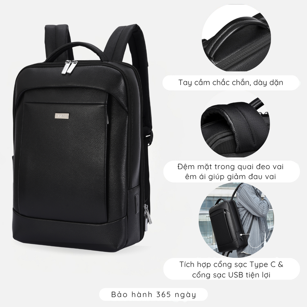 Balo da nam nữ tích hợp cổng sạc USB IDIGO MBP1 - 20001, Balo đựng laptop 15.6 inch da bò thật cao cấp