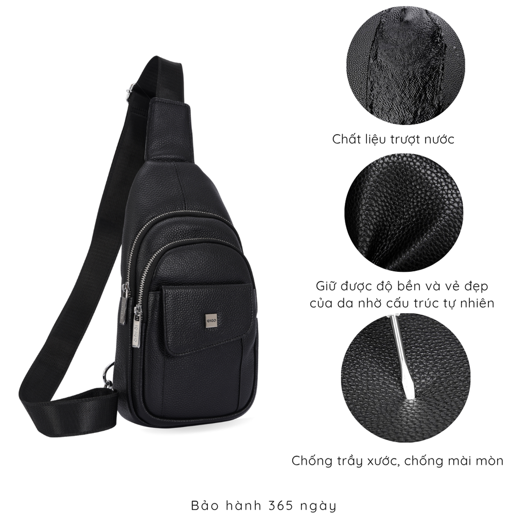 Túi đeo chéo nam, túi đeo trước ngực da thật cao cấp IDIGO MB1 - 7011