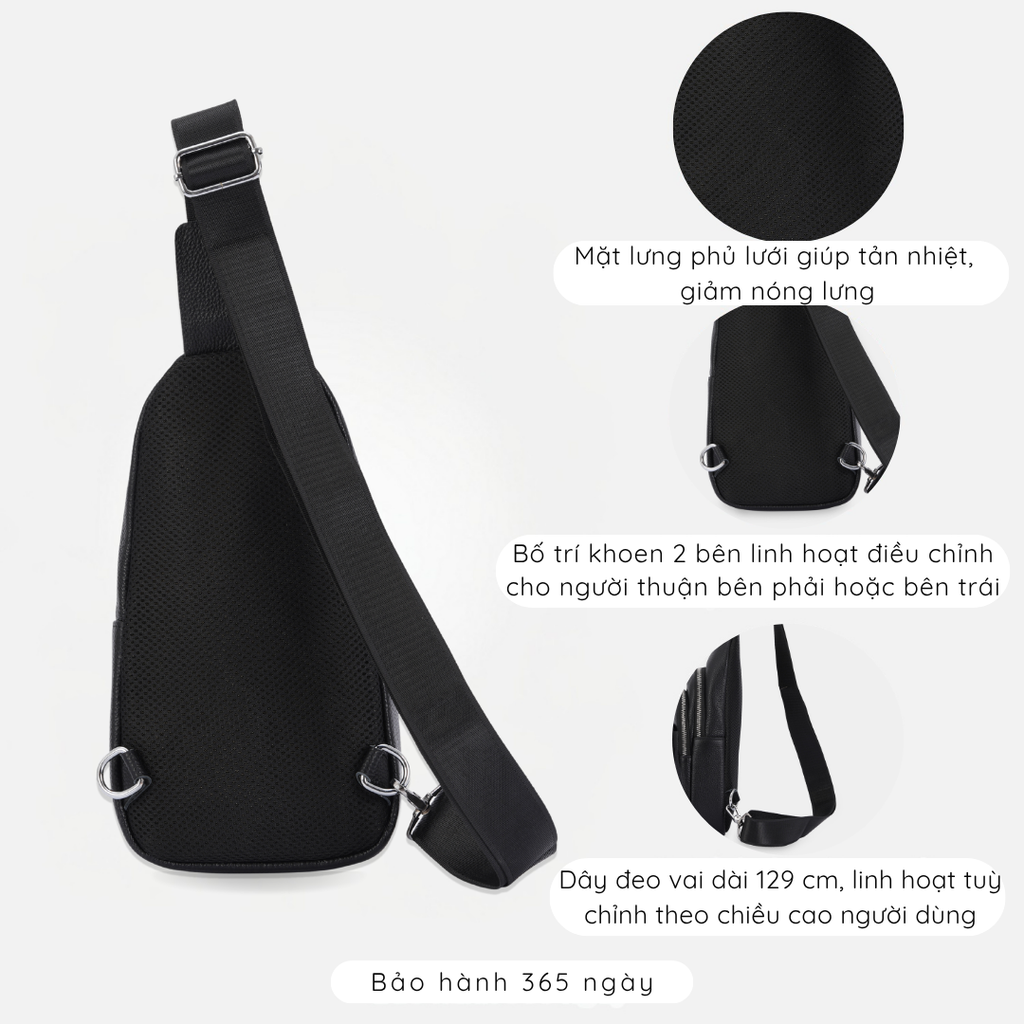 Túi đeo chéo nam, túi đeo trước ngực da thật cao cấp IDIGO MB1 - 7011