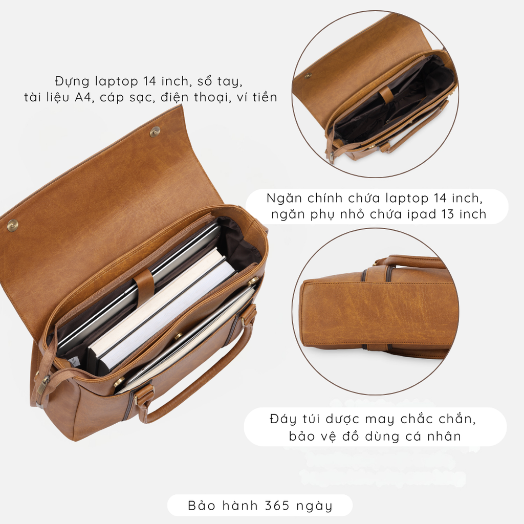 Túi xách công sở nam nữ thanh lịch, túi đựng tài liệu A4 nắp gập IDIGO UB2 - 5067