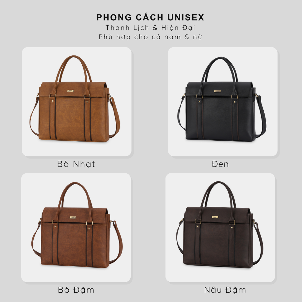 Túi xách công sở nam nữ thanh lịch, túi đựng tài liệu A4 nắp gập IDIGO UB2 - 5067