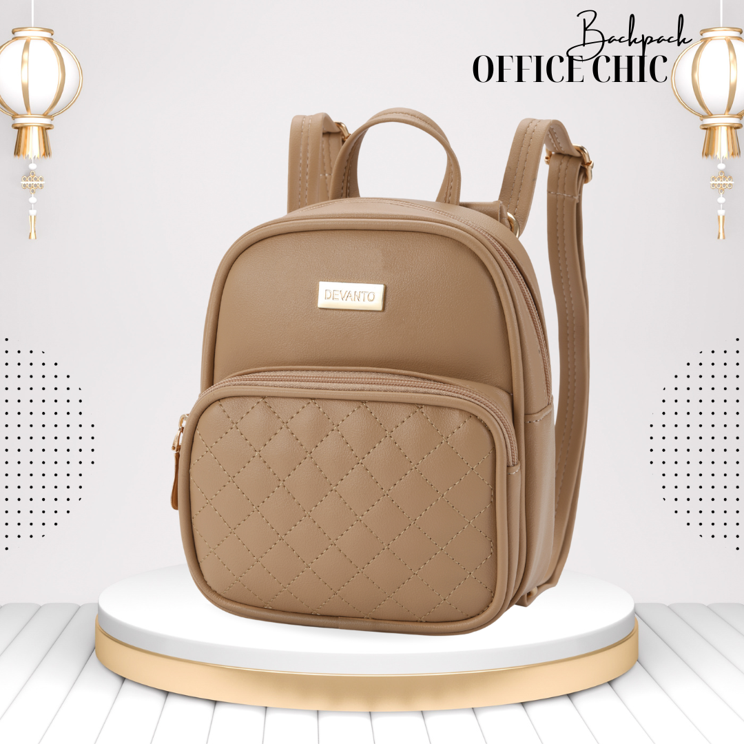  Balo da nữ đi chơi, ba lô công sở họa tiết chần trám DEVANTO FBP2 - 2513D 