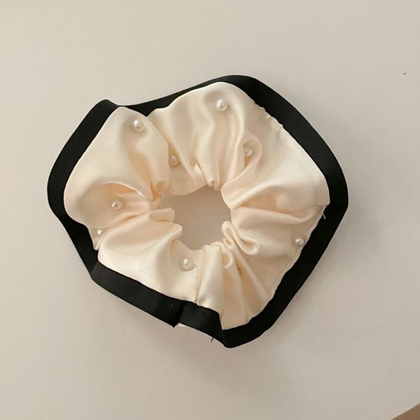  Dây buộc tóc scrunchies lụa đính hạt ngọc IDIGO FA5 - 1010, Phụ kiện đeo cổ tay phong cách thanh lịch 