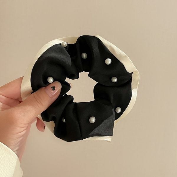  Dây buộc tóc scrunchies lụa đính hạt ngọc IDIGO FA5 - 1010, Phụ kiện đeo cổ tay phong cách thanh lịch 
