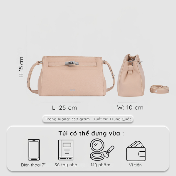  Túi đeo chéo nữ khóa gài thanh lịch, túi xách nữ công sở phom mềm nữ tính IDIGO FB2- 5066 