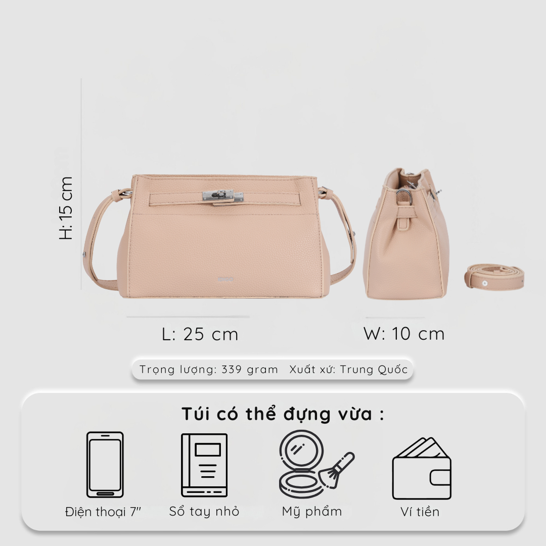  Túi đeo chéo nữ khóa gài thanh lịch, túi xách nữ công sở phom mềm nữ tính IDIGO FB2- 5066 