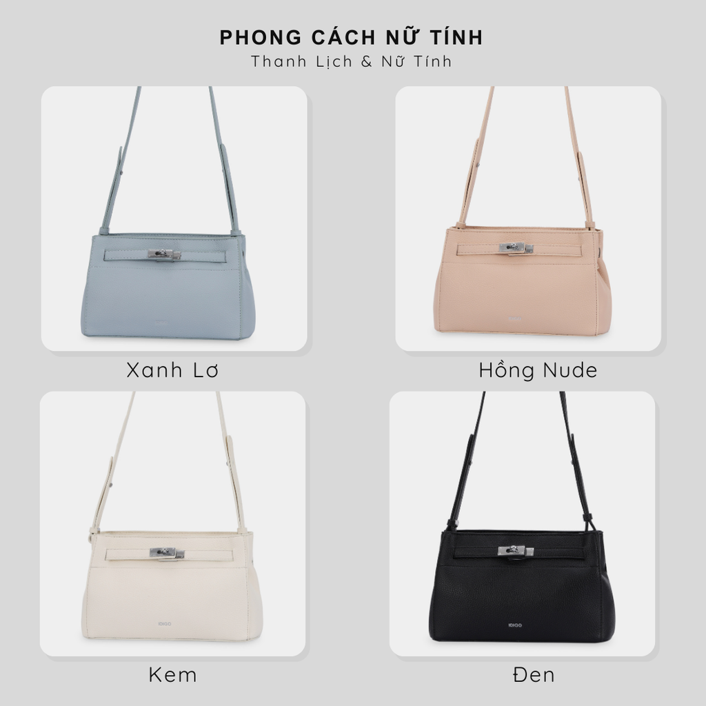 Túi đeo chéo nữ khóa gài thanh lịch, túi xách nữ công sở phom mềm nữ tính IDIGO FB2- 5066