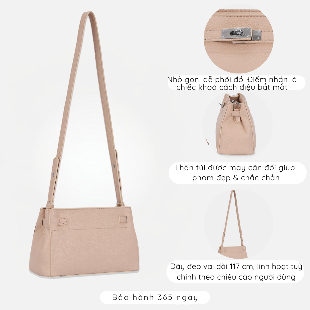  Túi đeo chéo nữ khóa gài thanh lịch, túi xách nữ công sở phom mềm nữ tính IDIGO FB2- 5066 