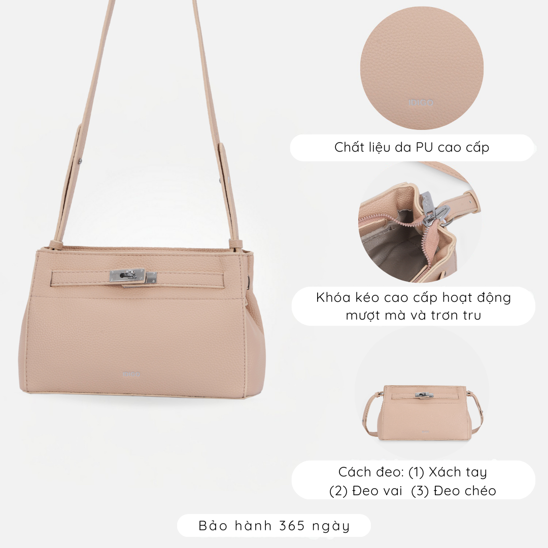 Túi đeo chéo nữ khóa gài thanh lịch, túi xách nữ công sở phom mềm nữ tính IDIGO FB2- 5066 