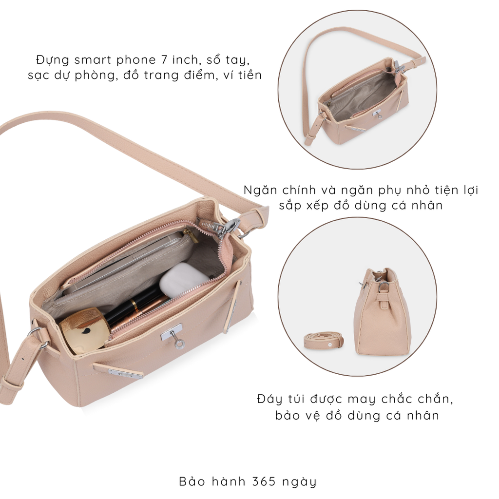 Túi đeo chéo nữ khóa gài thanh lịch, túi xách nữ công sở phom mềm nữ tính IDIGO FB2- 5066