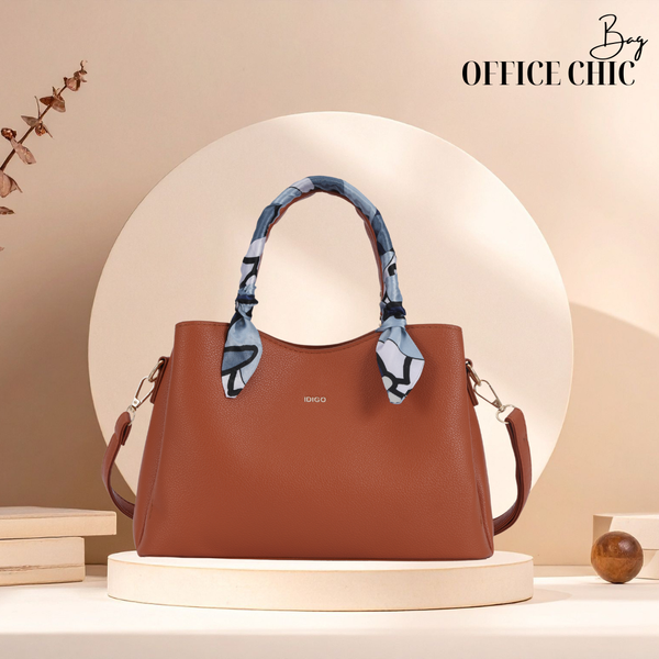  Túi Xách Nữ Công Sở Sang Chảnh IDIGO FB2 - 5055, Túi Đeo Chéo Thời Trang Phối Khăn Lụa Đi Tiệc Cao Cấp 