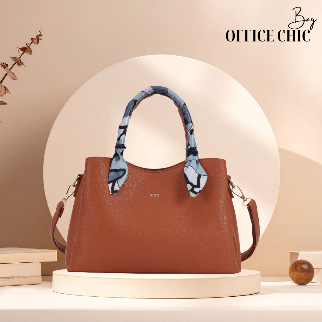  Túi Xách Nữ Công Sở Sang Chảnh IDIGO FB2 - 5055, Túi Đeo Chéo Thời Trang Phối Khăn Lụa Đi Tiệc Cao Cấp 