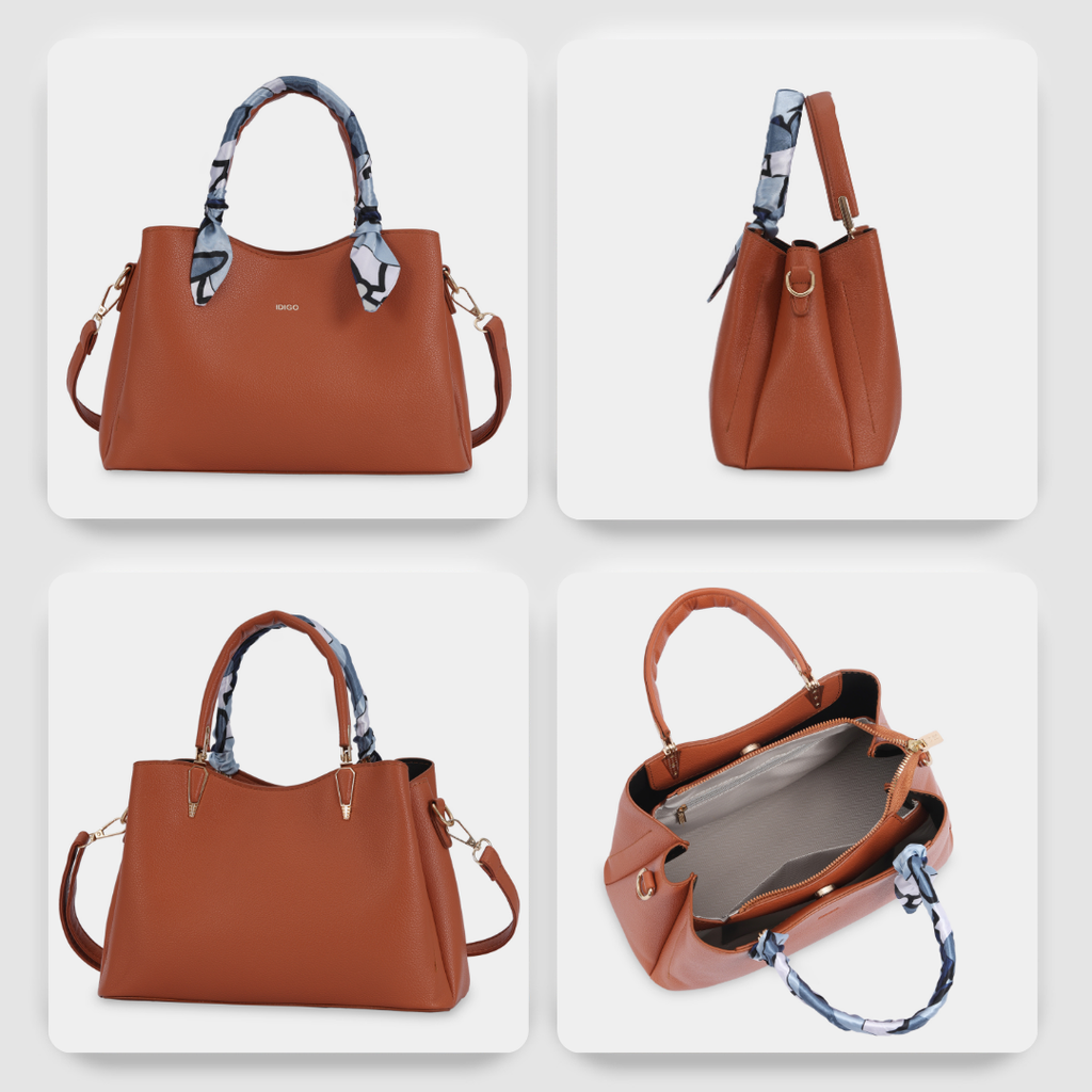 Túi Xách Nữ Công Sở Sang Chảnh IDIGO FB2 - 5055, Túi Đeo Chéo Thời Trang Phối Khăn Lụa Đi Tiệc Cao Cấp