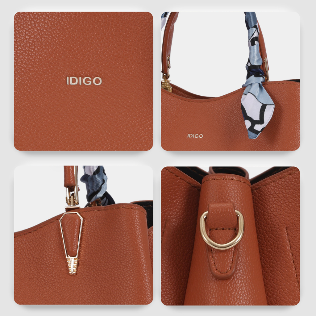 Túi Xách Nữ Công Sở Sang Chảnh IDIGO FB2 - 5055, Túi Đeo Chéo Thời Trang Phối Khăn Lụa Đi Tiệc Cao Cấp