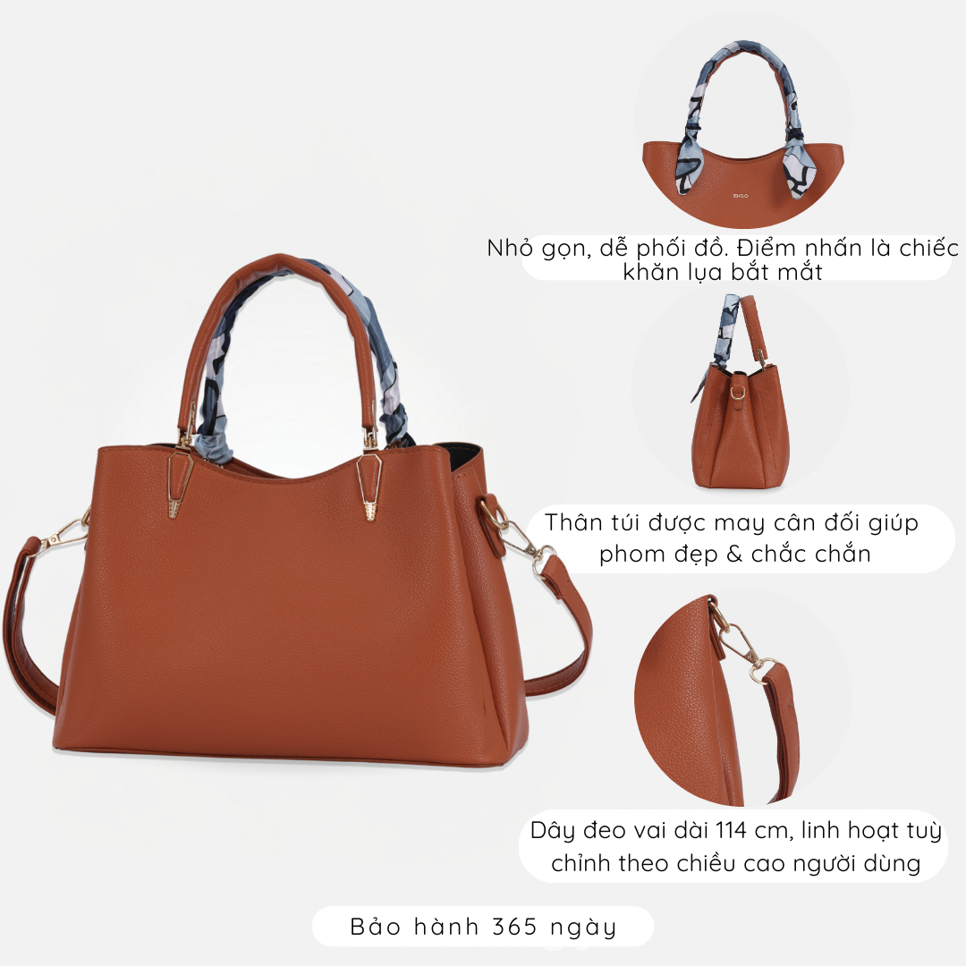  Túi Xách Nữ Công Sở Sang Chảnh IDIGO FB2 - 5055, Túi Đeo Chéo Thời Trang Phối Khăn Lụa Đi Tiệc Cao Cấp 