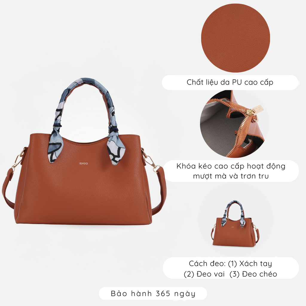 Túi Xách Nữ Công Sở Sang Chảnh IDIGO FB2 - 5055, Túi Đeo Chéo Thời Trang Phối Khăn Lụa Đi Tiệc Cao Cấp