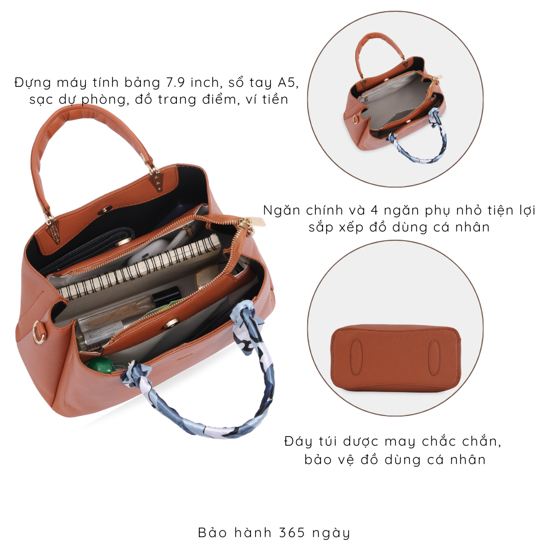  Túi Xách Nữ Công Sở Sang Chảnh IDIGO FB2 - 5055, Túi Đeo Chéo Thời Trang Phối Khăn Lụa Đi Tiệc Cao Cấp 