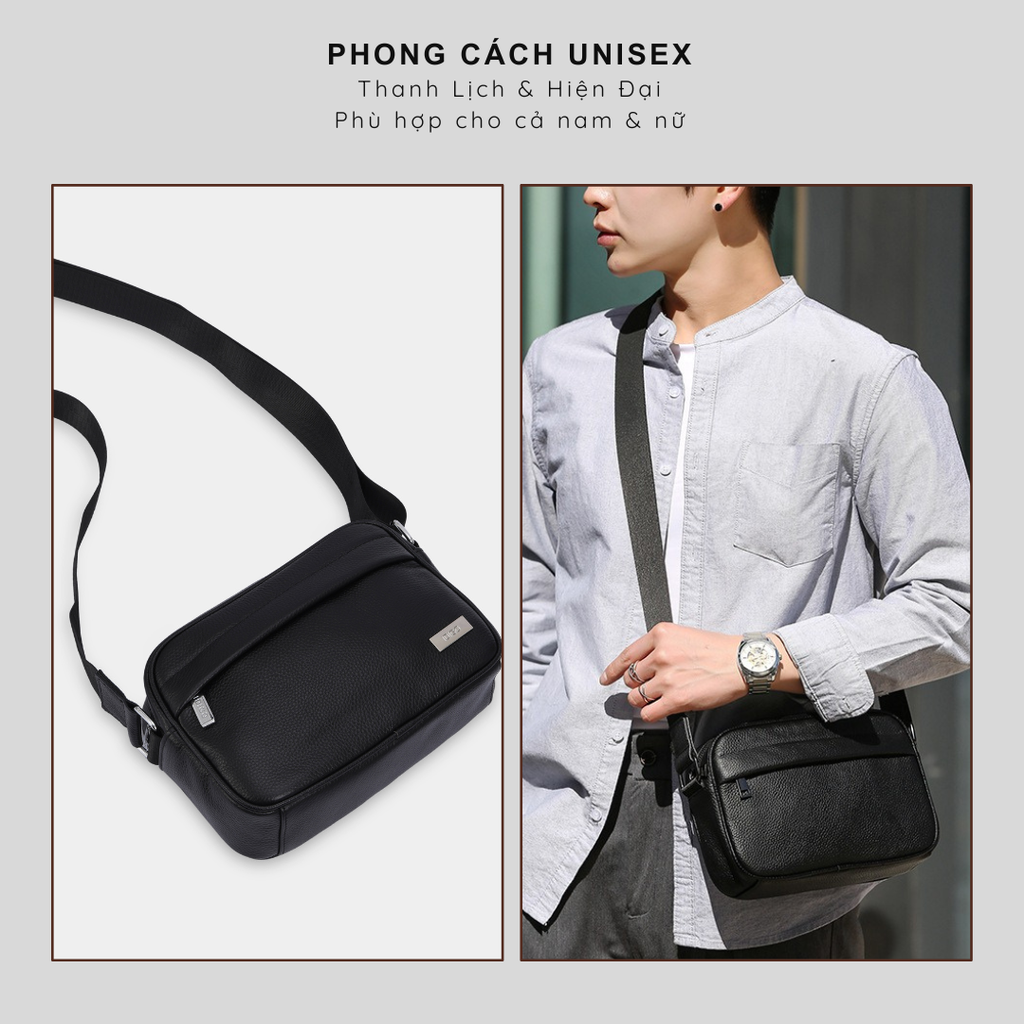 Túi đeo chéo nam da thật cao cấp, túi da công sở unisex phom chữ nhật năng động MB1 - 7010