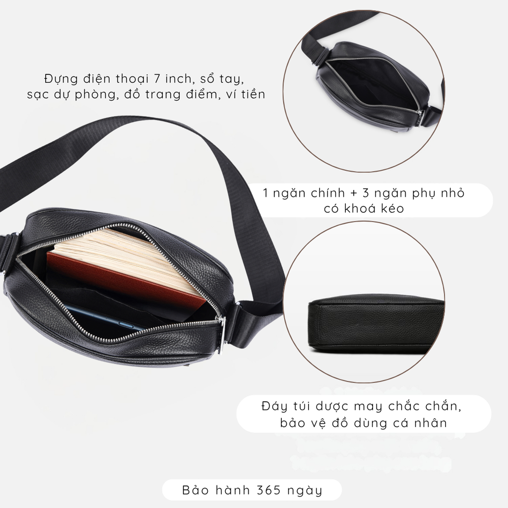 Túi đeo chéo nam da thật cao cấp, túi da công sở unisex phom chữ nhật năng động MB1 - 7010