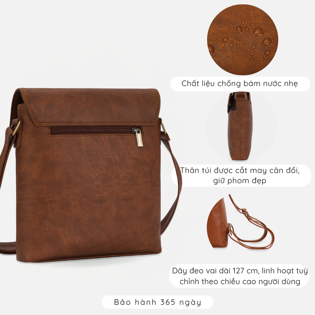 Túi đeo chéo nam nữ nắp gập vạt chéo IDIGO MB2 - 3398, túi công sở dáng chữ nhật đựng IPAD 7.9 inch