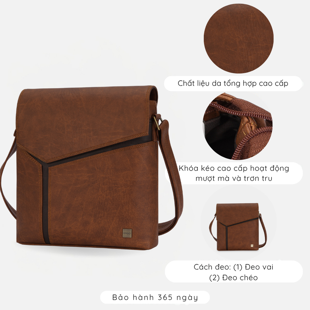 Túi đeo chéo nam nữ nắp gập vạt chéo IDIGO MB2 - 3398, túi công sở dáng chữ nhật đựng IPAD 7.9 inch