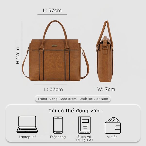 Túi xách công sở nam nữ thanh lịch, túi đựng tài liệu A4 nắp gập IDIGO UB2 - 5067