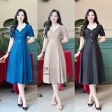  Đầm dáng xoè cổ V xếp ly phối bèo cổ - D3300 