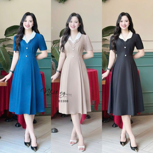 Đầm dáng xoè cổ V xếp ly phối bèo cổ - D3300 