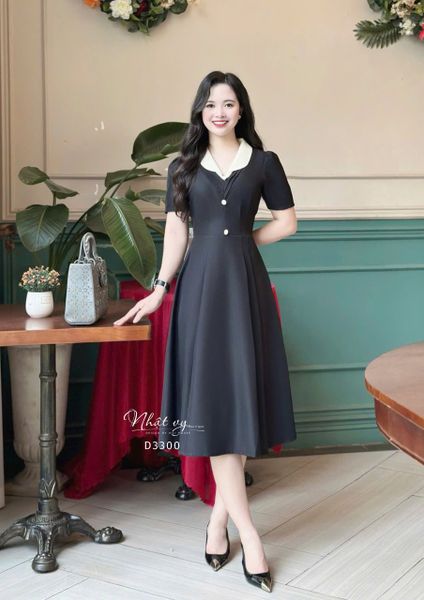  Đầm dáng xoè cổ V xếp ly phối bèo cổ - D3300 