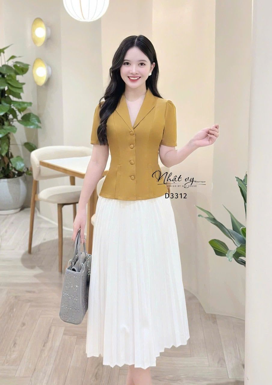  Áo cổ V cài nút bọc - D3312 