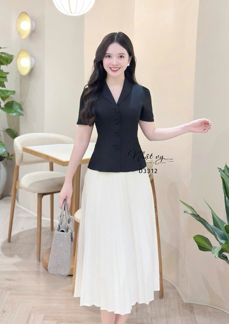  Áo cổ V cài nút bọc - D3312 