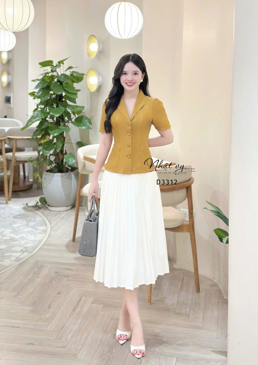  Áo cổ V cài nút bọc - D3312 