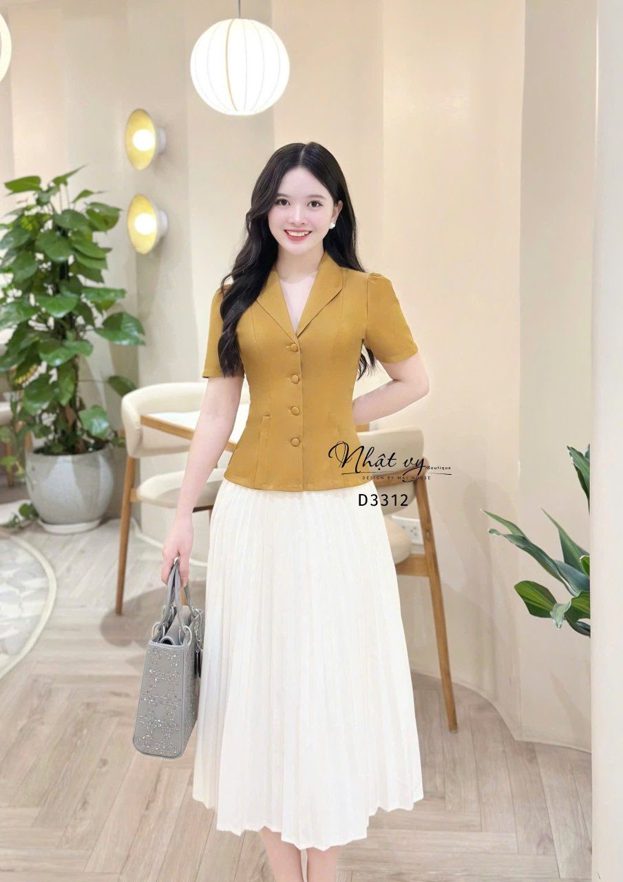  Áo cổ V cài nút bọc - D3312 