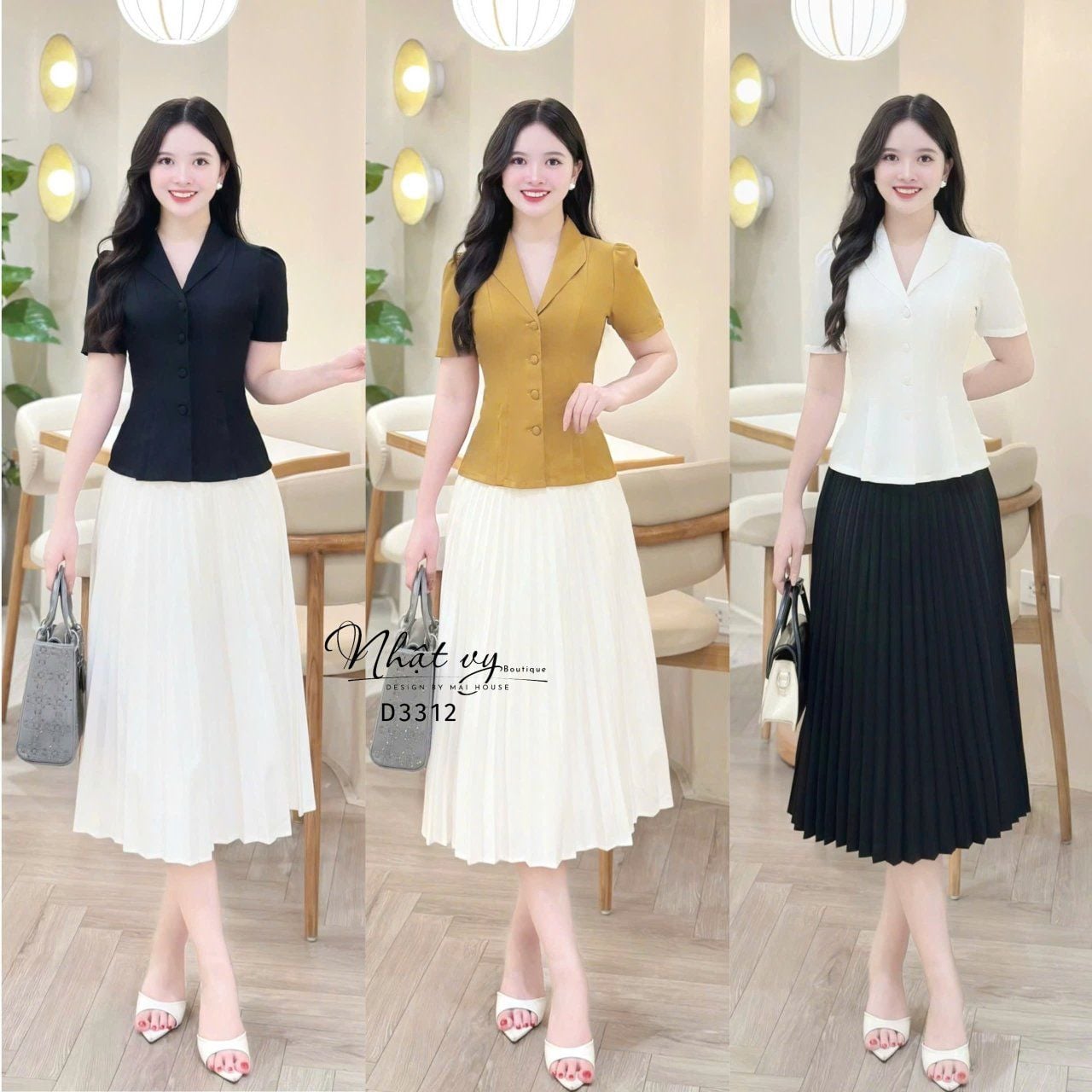  Áo cổ V cài nút bọc - D3312 