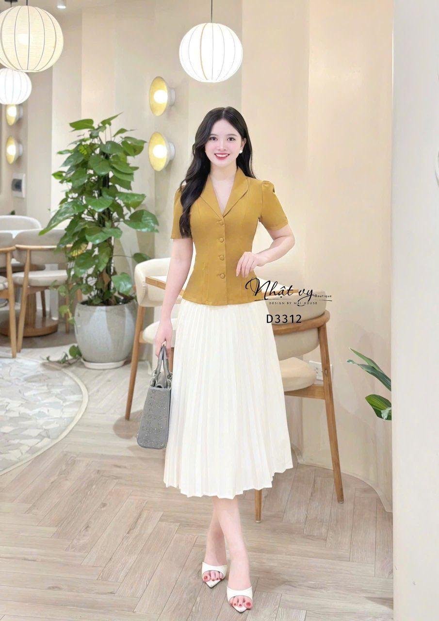  Áo cổ V cài nút bọc - D3312 