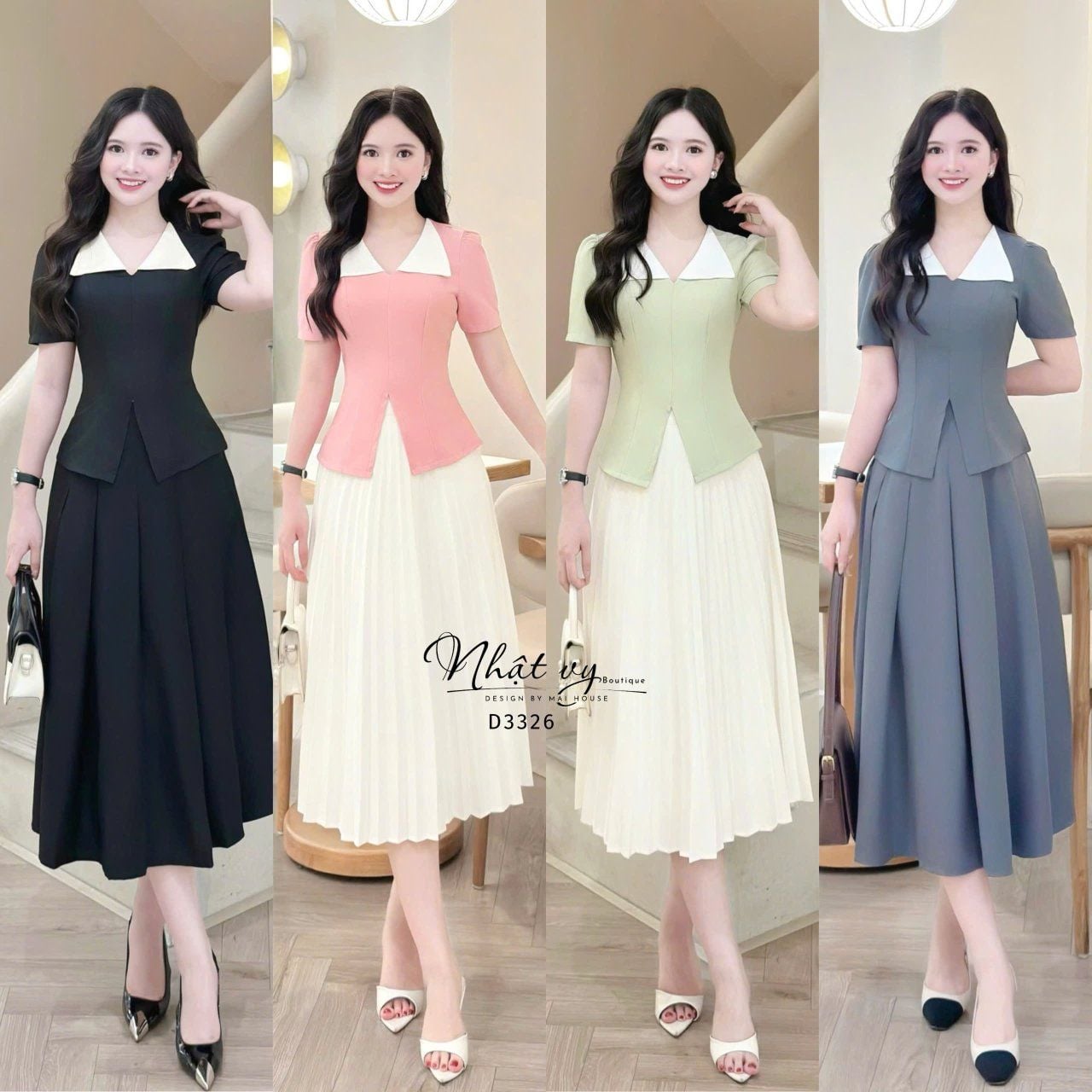  Áo cổ V phối bèo cổ form dáng ôm - D3326 