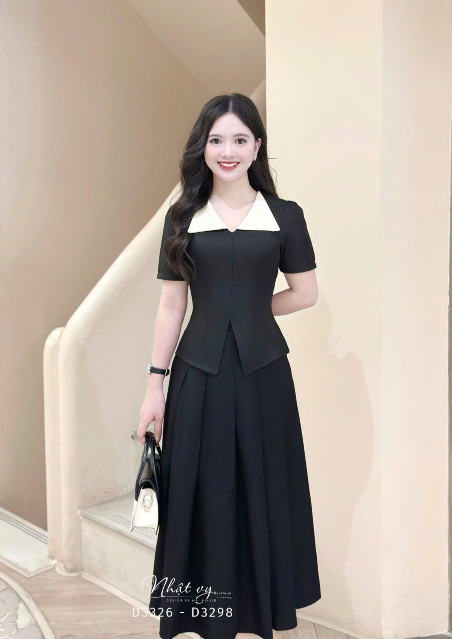  Áo cổ V phối bèo cổ form dáng ôm - D3326 